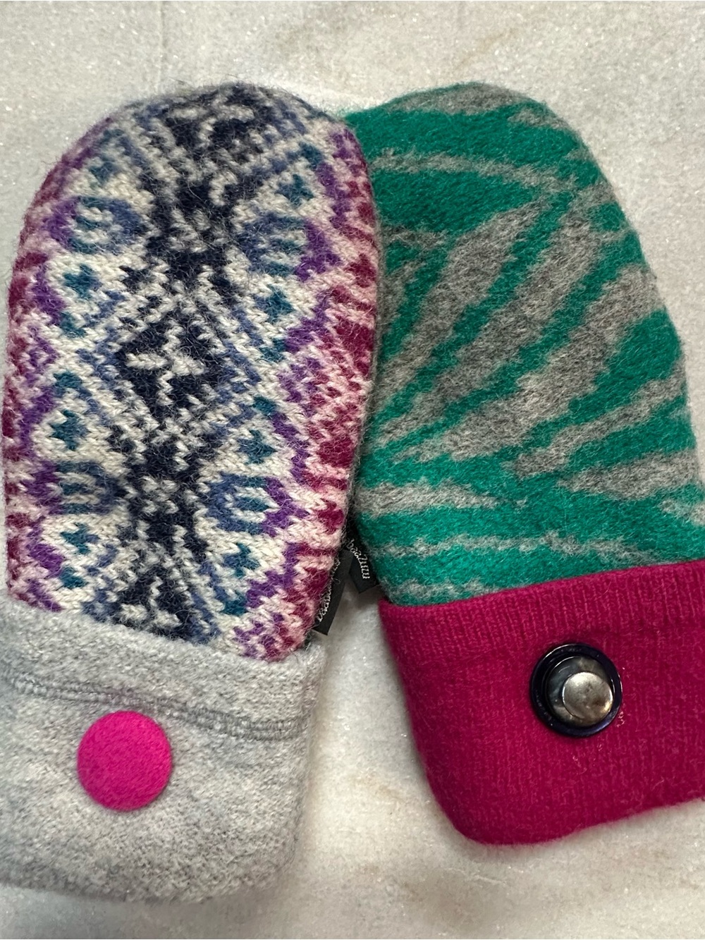 BaaBaaZuzu Upcycled Wool Sweater Mittens Patchwork Colorful Recycled